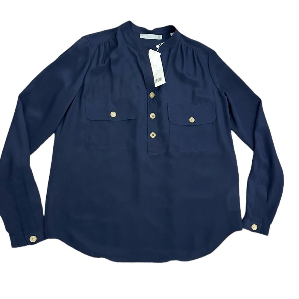 NWT Vince Navy Blue Washed-Silk Utility Blouse Size XS - Picture 10 of 15